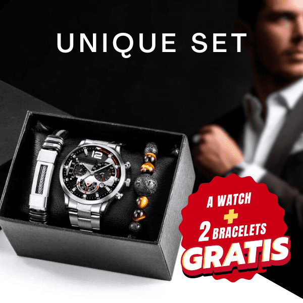 Trendy set of a wristwatch with 2 bracelets - Raykard - AI WEB SHOP