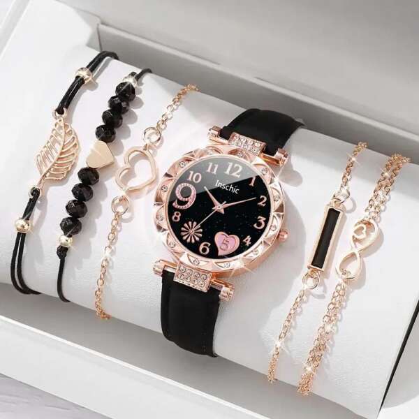 Set with a lavish wristwatch and 5 bracelets - Lineta - AI WEB SHOP